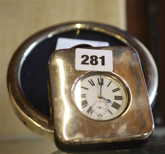 Silver travelling clock & photo frame